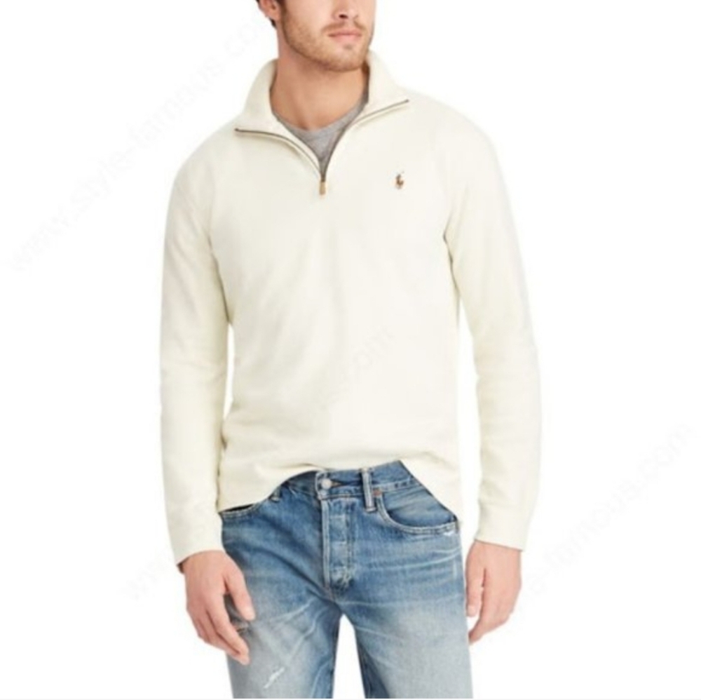 Polo Ralph Lauren Estate Rib Half-Zip Pullover Men's Cream Pony Logo Preppy